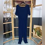 Clara Sun Woo Navy Crepe Open Back Short Sleeve Stretch Travel Jumpsuit Photo 3