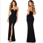 Nookie Honey Strapless Black Gown XS Scuba Crepe Boned Bodice High Slit Photo 7