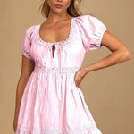 Lulus So Darling Light Pink Dotted Short Sleeve Mini Babydoll Cotton Dress Photo 0