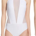 NWT Ted Baker Mesh Panel Halter Top One Piece Swimsuit in White, US 8 White Photo 0