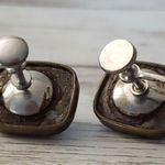 Vintage Screw On Earrings Bronze Tone with Light Pink/White Center Photo 3