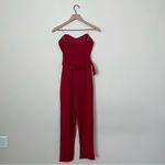 Red Strapless Jumpsuit with‎ Belt and Pockets Photo 5