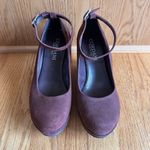 Cordani‎ Chunky Suede Wedge Sandals 38/7.5 Closed Toe Brown Platform Ankle Strap Photo 2