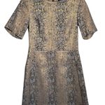 Topshop Sz 4 Metallic Gold Snakeskin Print Dress Short Sleeve A-Line Jacquard Photo 0