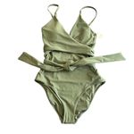 Aerie  Wrap One Piece Swimsuit S Long Olive Fun New Photo 3