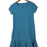 Lands' End Women Casual Dress Teal Blue Tonal Stripe 2X Cotton Short Sleeve Green Photo 1