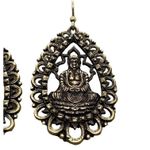 Gold Tone Buddha Dangle Earrings Open Work Hooks Decorative Backs 2" Photo 1