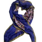 Anne Klein Square Silk Scarf Blue Multicolor Geometric Print With Green Border Photo 0