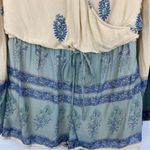 Free People Janpath Romper Shorts Jumpsuit Long Bell Sleeves Beige Blue Floral S Photo 6