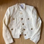 Mango White Tweed Jacket with Gold Buttons Photo 0