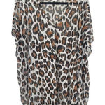 Jordan Taylor Oversized Mesh Leopard Print V-Neck Kaftan Tunic Top Size Medium Photo 0