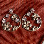 Badgley Mischka  Silver Floral Earrings with Pink Accents Photo 0