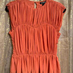 EXPRESS Peach Orange Foil Crew Neck Ruched Peplum Top Medium Photo 0