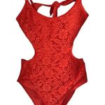 Aerie swimsuit orange knit crochet Lace Swim one piece cut out back xl Photo 0