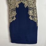 Marchesa Notte Navy/Gold Lace Embroidered Beaded Satin Sheath Evening Dress sz 8 Blue Photo 8