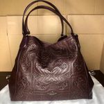 Coach  Oxblood Edie Studded Soft Leather Triple Section Turn Lock Shoulder Bag Photo 0