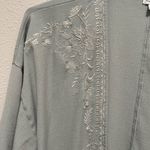 Green Ruffle Floral Embroidered Lightweight Coverup Cardigan Gray Size M Photo 3