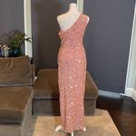 Women’s One Shoulder Pink Sequined Formal Prom Dress Long Leg Slit Size S NWOT Photo 3