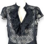 Pure Energy Womens Blouse Top Shirt Sheer Lace Ruffled Pullover Black Size 4 Photo 2