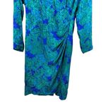 VTG Silk Studio 100% Silk Blue Green Floral Draped Vneck Wrap Front 80s Dress 12 Photo 3