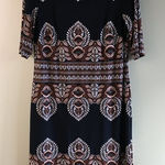 International Concept Mosaic Print Shift Midi Dress Lined Womens Size 8‎ Brown Photo 0