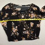 About A Girl  Boutique Black Floral Mock Wrap Cropped Blouse Size Medium 3/4 Photo 8