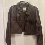 Stoosh Brown Leather Cropped Shacket Photo 0