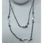 Source Unknown Double Silver Blouse Necklace Clear and Silver Beads 14 1/2"‎ Long Photo 1