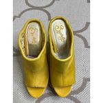 Seychelles Anthropologie  yellow leather mules wooden platform heel, size 7.5 Photo 4