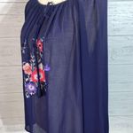 Daisy Fuentes Women Blouse  Size L Sheer navy Floral Embroidered Gauzy Tasseled Photo 1