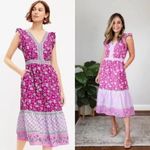 Loft  Women's Border Ruffle Floral V-Neck Sleeveless Midi Dress Size 10 Photo 1