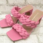BCBGeneration Pink “Finaa” Slide Chunky Braided Woven Strap Heel Sandal Size 7 Photo 1