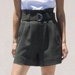 Ganni Gray Glen Plaid Belted Paperbag Kalamata Suiting Shorts Size 38 NWT Photo 0