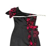 IvaNova Designer One Sleeve Black With Red Ruffle Cocktail Party Mini Dress SZ 4 Photo 1