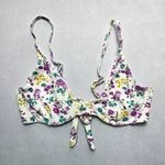 White Floral Ribbed Wired Tie Swim Sports Bra Beach Bralette Bikini Top L Large Photo 0