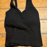 Revival Black Ribbed V Neck Tank Top Sleeveless Built in Bra OS Size undefined Photo 0