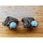 VTG Kjl For Avon Faux Marcasite Faux Pearl Floral Design Earring Set‎ Art Deco Silver Photo 6