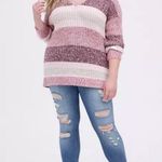 Torrid NWT Slouchy V Neck Tunic Thick Knit Sweater Pink Stripe Size 1X Photo 1