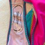 NWT 2 Piece Swimsuit Hot Pink Turquoise Yellow Boho Sz Sm by Popvil MSRP $38 Photo 2