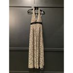 Kay Unger  Halter Plunge Neck silk lace Maxi Dress gown Black gold Whimsigoth 6 Photo 1