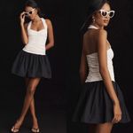 Anthropologie  White and Black Ruched Bubble Halter Mini Dress Photo 1