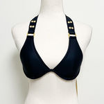 Cyn & Luca Black Halter Underwire Padded Bikini Top NWT Small Gold Tone Rivets Photo 0
