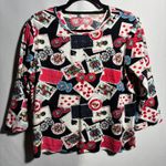 VTG Poker Chips Cards Novelty‎ Top Womens L Colorful Sequins Casino Art to Wear Black Size L Photo 0