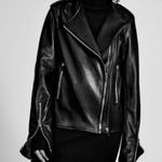 ZARA Black Genuine Leather Biker Jacket with Asymmetrical Zipper Size XS / S Photo 6