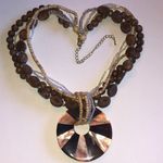Elegant Brown and Cream Inlaid Mother of Pearl Boho Statement Necklace Photo 3