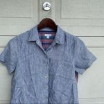 J.Jill Women’s Shirt Blouse Striped Floral Mixed Media Button Up Size XS Petite Photo 3