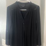 Cynthia Rowley Black V-Neck Blouse with Textured Shoulder Detail - Size M Photo 0