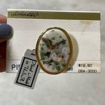 Vintage Hand Painted Alabaster Birds and Flowers Oval Porcelain Brooch Photo 1
