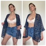 Lucky Brand Kimono Swim Coverup Kaftan Sheer Navy Cream OS Photo 1