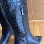 Aquatalia Black Croc-Embossed Leather Knee-High Boots 7.5 M Block Heel Zip Italy Photo 9